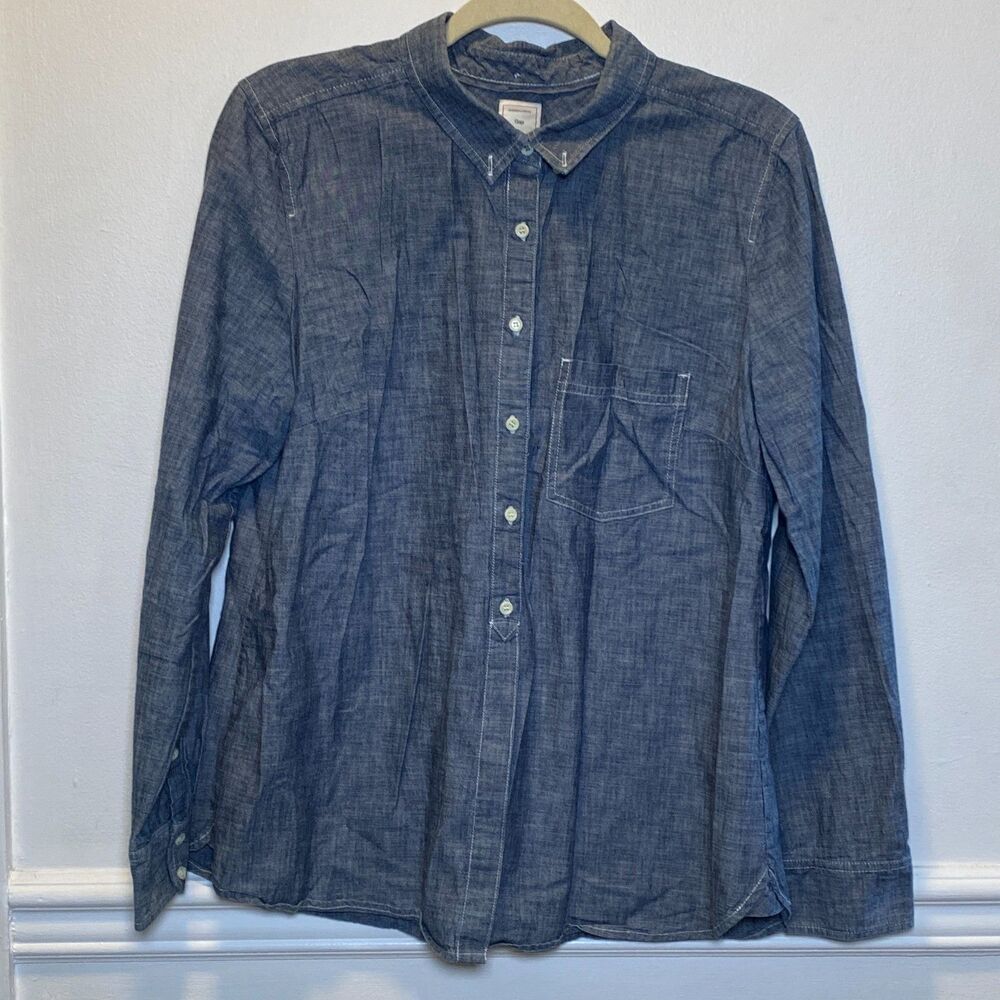 Minimalist Preppy Gap Chambray Oxford Long Sleeve Button Up Shirt 100% Cotton XL